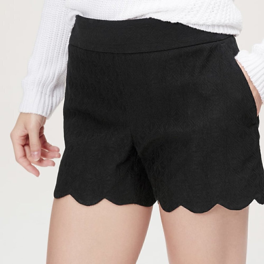 LOFT Scallop Jacquard Riviera Shorts Womens Black